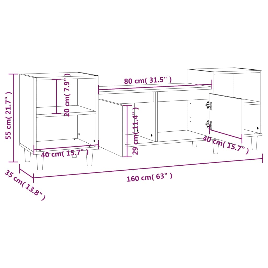 vidaXL Móvel de TV 160x35x55 cm derivados de madeira carvalho sonoma