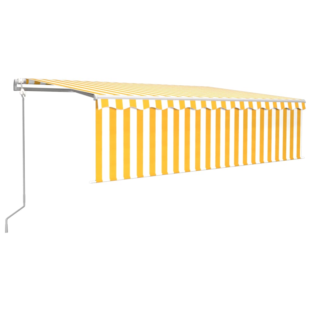 vidaXL Toldo autom. c/ estore/LED/sensor de vento 5x3 m amarelo/branco