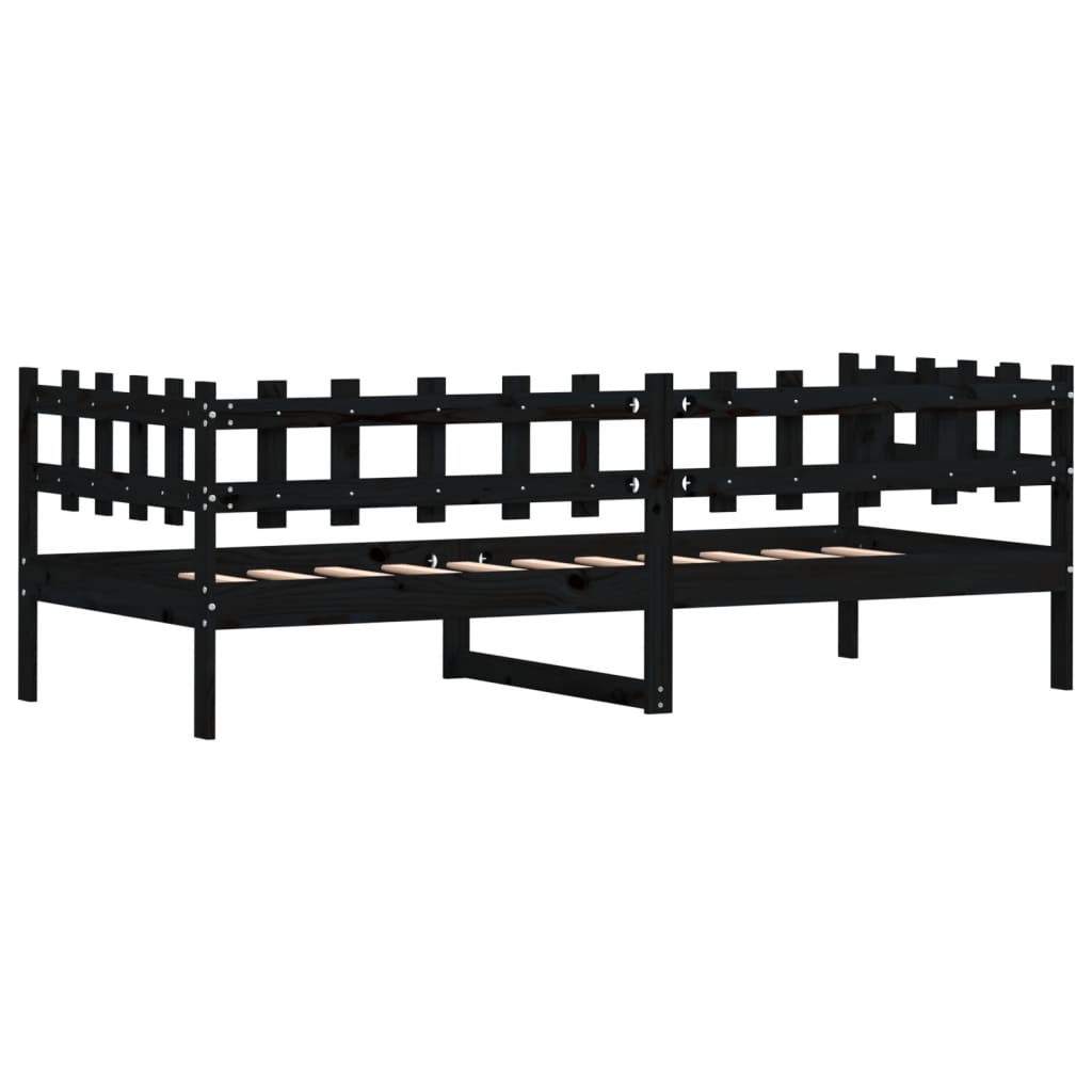 vidaXL Sofá-cama 90 x 200 cm madeira de pinho maciça preto