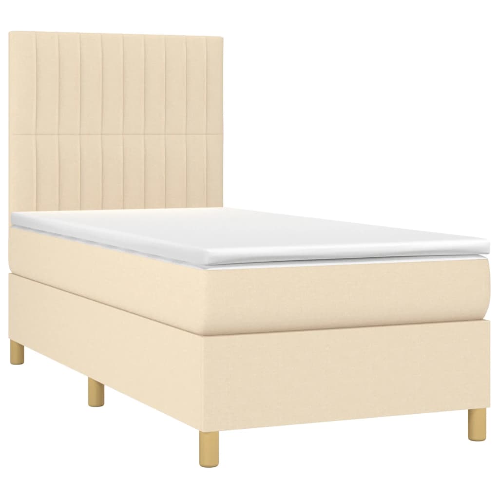 vidaXL Cama com molas/colchão 90x190 cm tecido cor creme