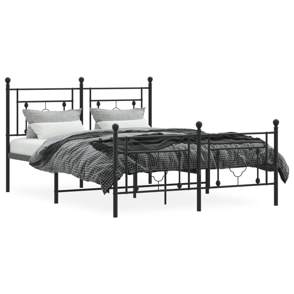 vidaXL Estrutura de cama com cabeceira e pés 135x190 cm metal preto