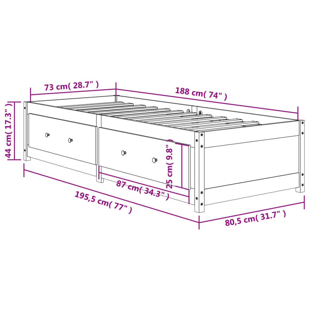 vidaXL Sofá-cama 75x190 cm madeira de pinho maciça castanho cera