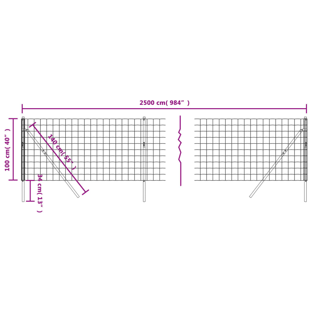 vidaXL Cerca de malha de arame 1x25 m aço galvanizado antracite