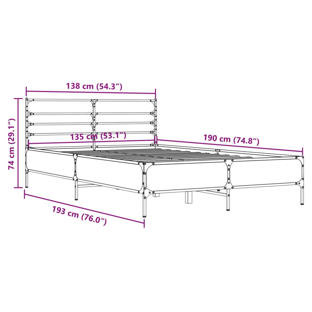 vidaXL Estrutura de cama 135x190 cm derivados madeira/metal