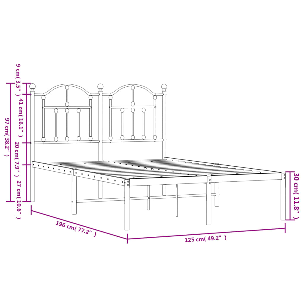 vidaXL Estrutura de cama com cabeceira 120x190 cm metal branco