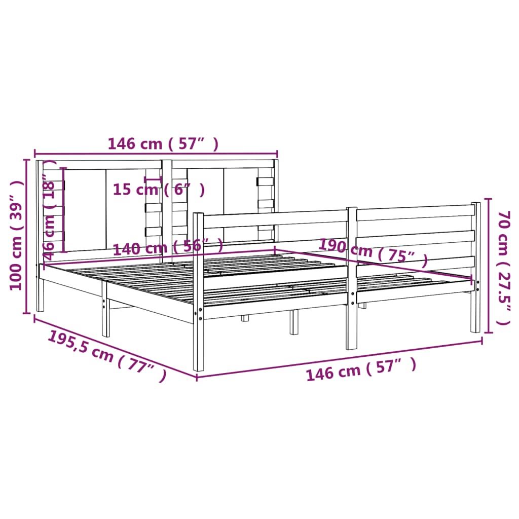 vidaXL Estrutura de cama 140x190 cm madeira de pinho maciça cinzento