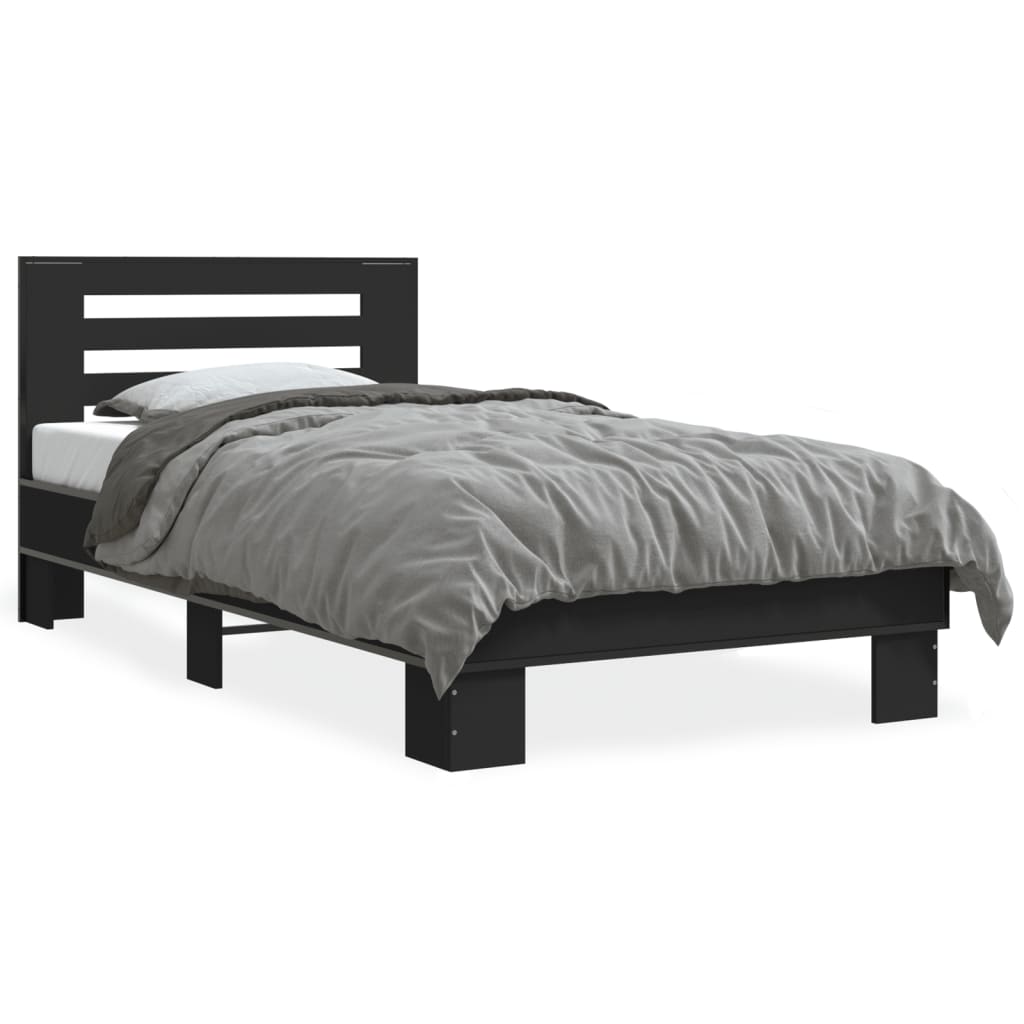 vidaXL Estrutura de cama 75x190 cm derivados de madeira e metal preto