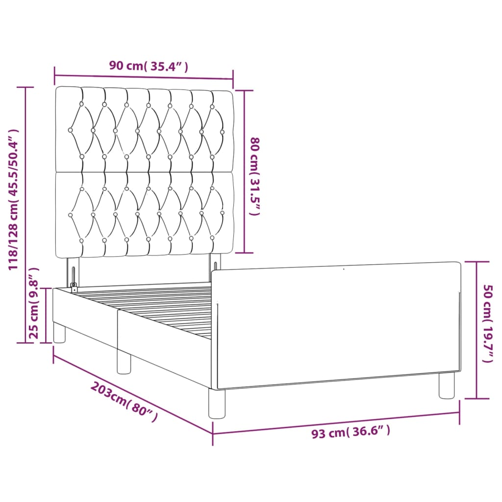vidaXL Estrutura cama cabeceira tecido castanho-acinzentado 90x200 cm