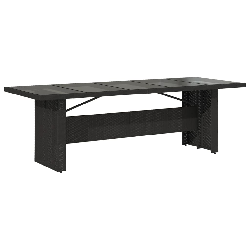 vidaXL Mesa de jardim com tampo de vidro 240x90x75 cm vime PE preto