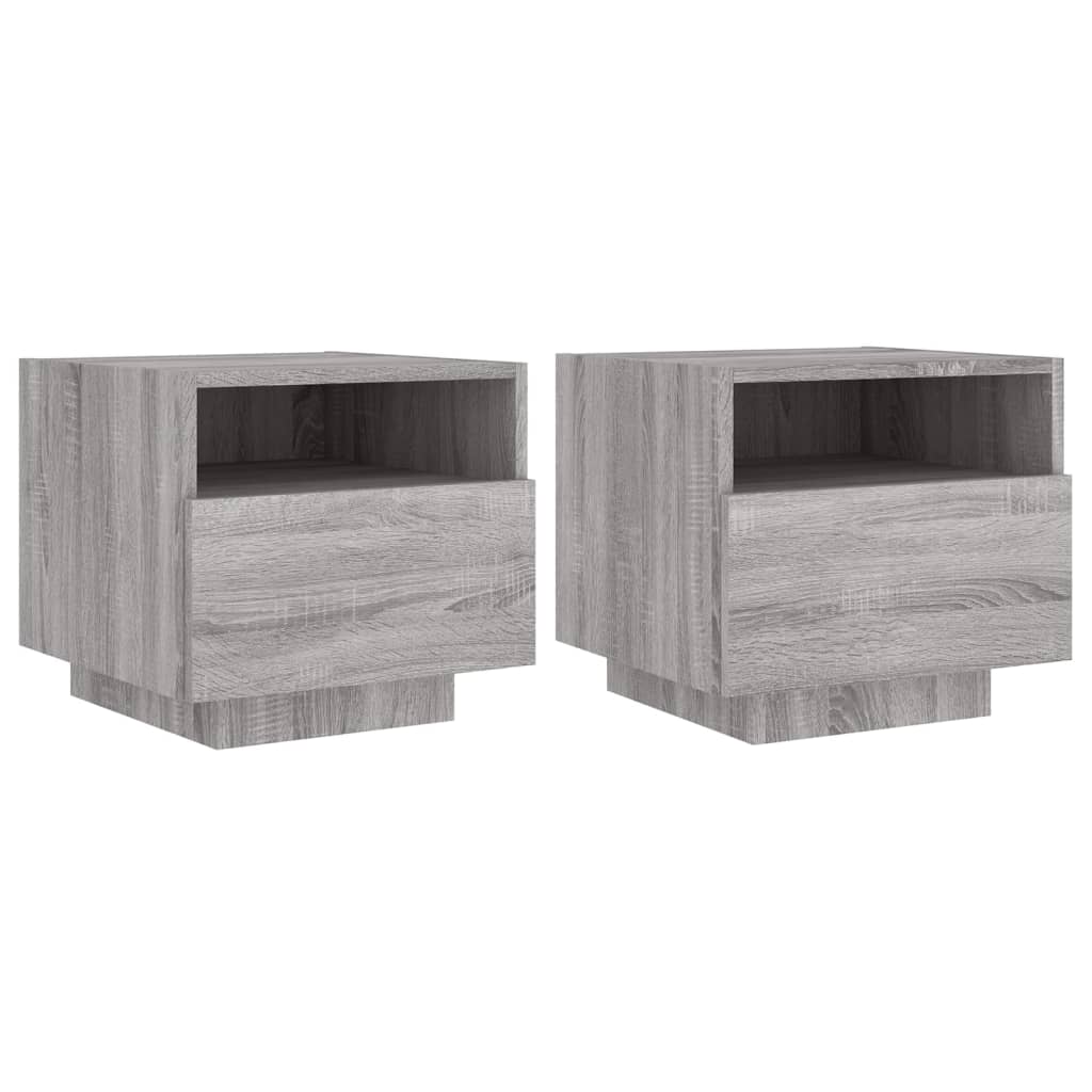 vidaXL Mesas cabeceira c/ luzes LED 2 pcs 40x39x37 cm cinzento-sonoma