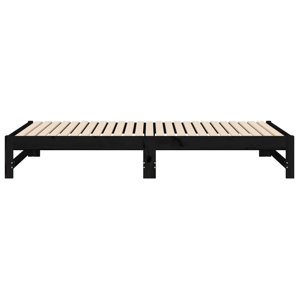 vidaXL Sofá-cama de puxar 2x(100x200) cm madeira de pinho maciça preto
