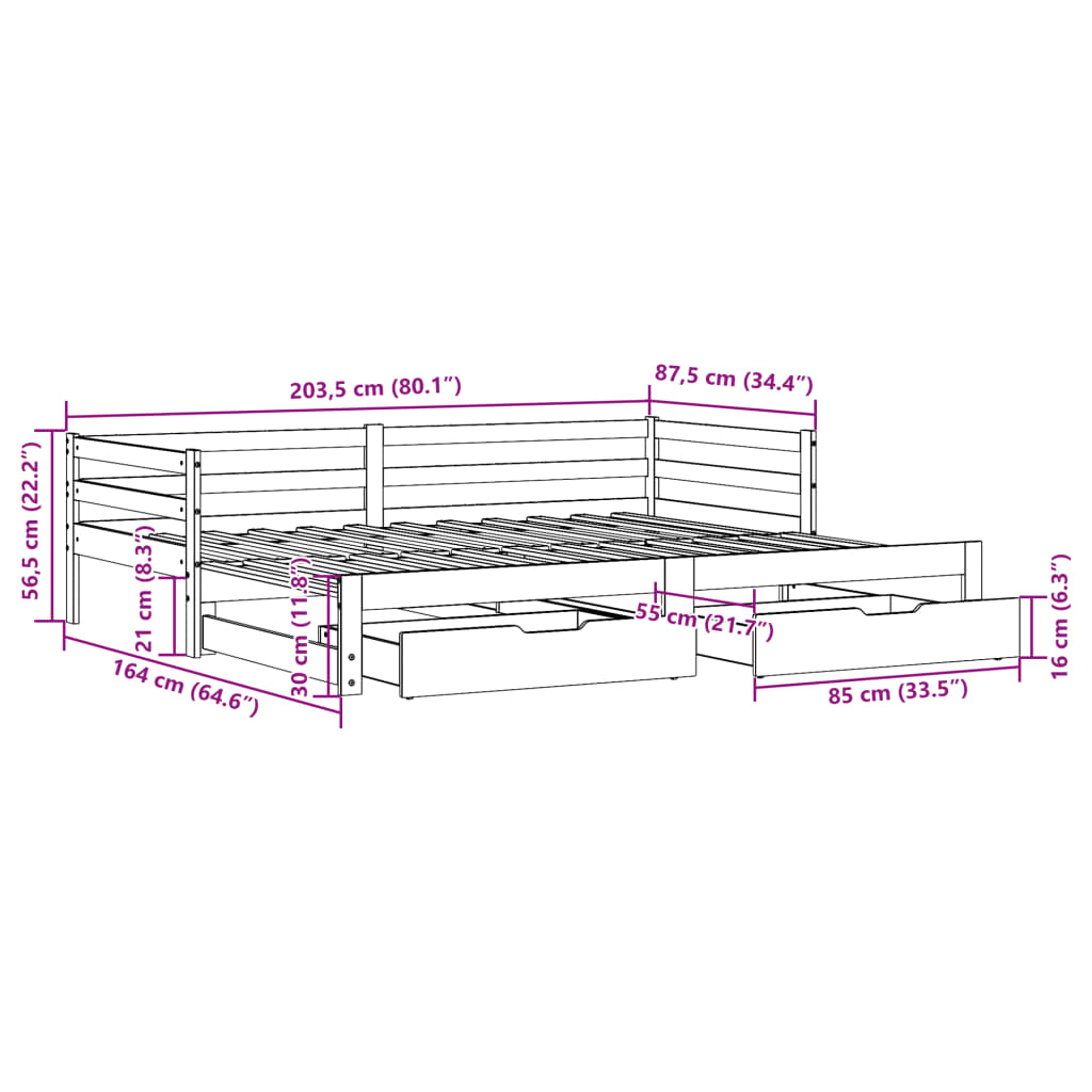 vidaXL Sofá-cama com gavetão e gavetas 80x200 cm madeira de pinho