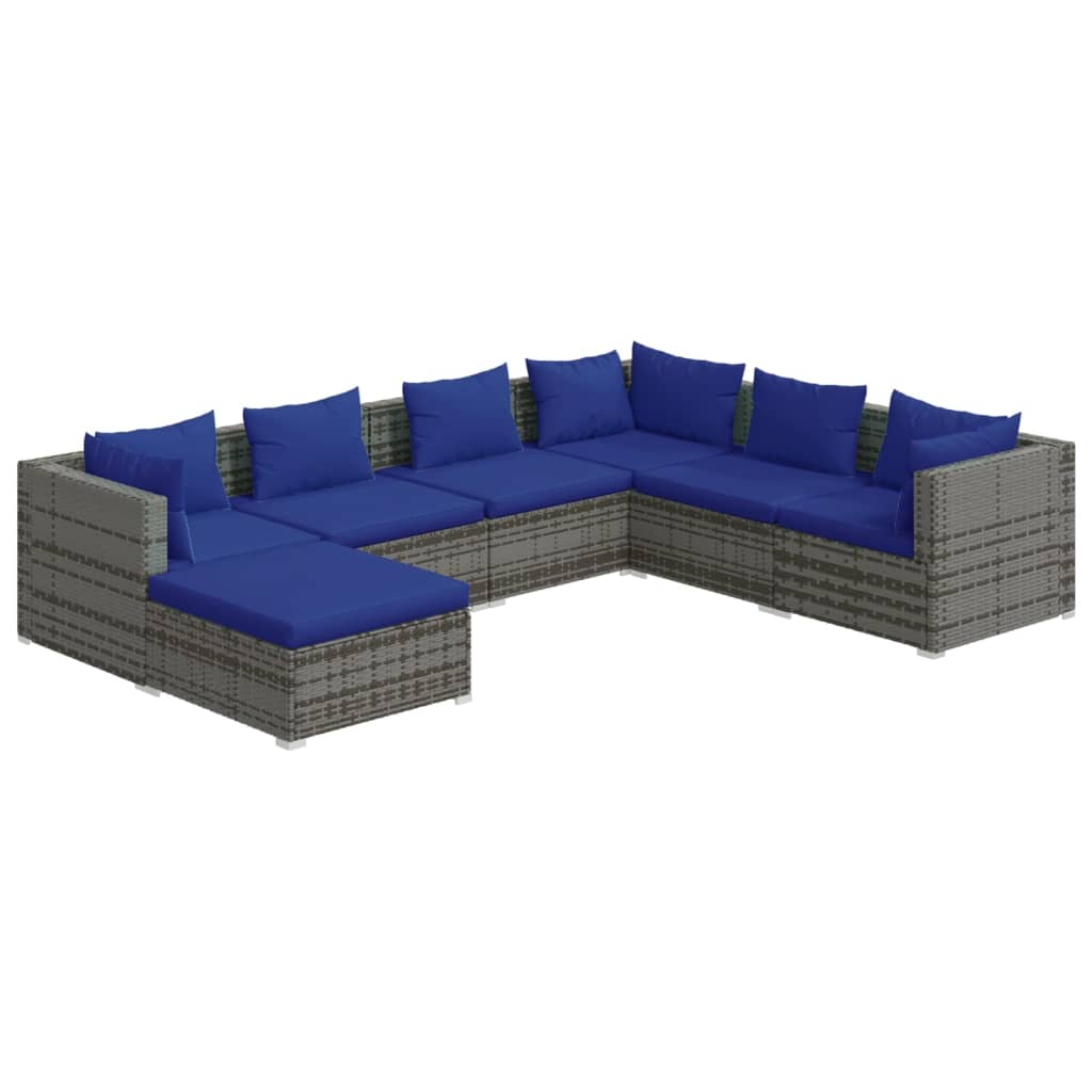 vidaXL 7 pcs conjunto lounge de jardim c/ almofadões vime PE cinzento