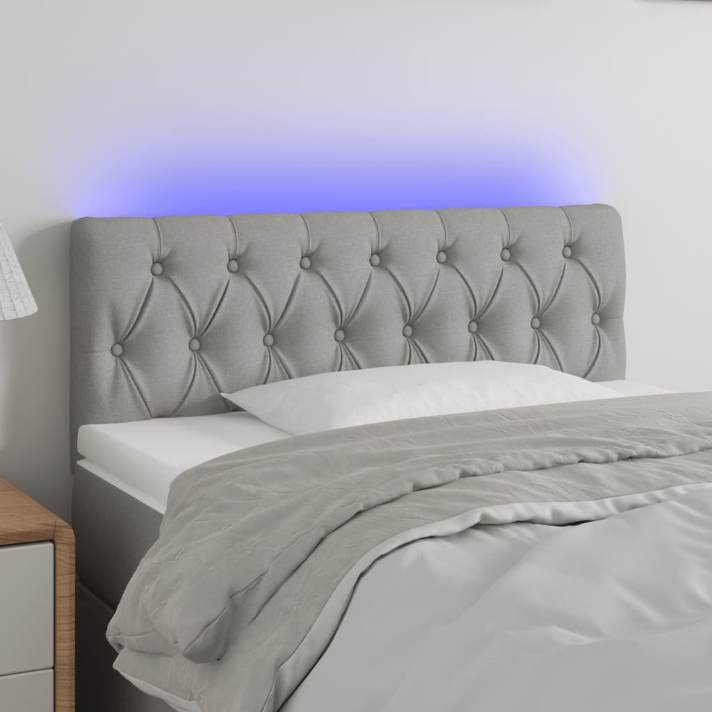 vidaXL Cabeceira de cama c/ luzes LED tecido 90x7x78/88 cm cinza-claro