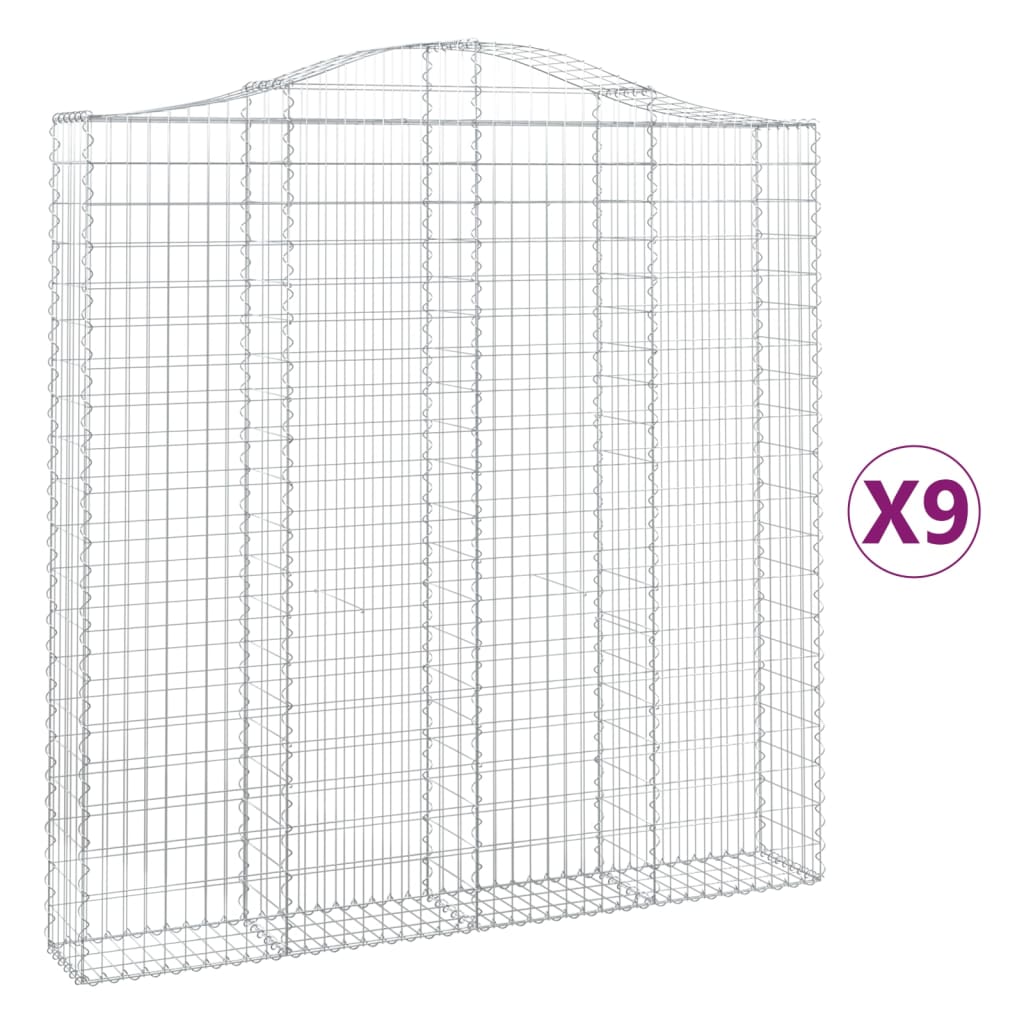 vidaXL Cestos gabião arqueados 9pcs 200x30x200/220cm ferro galvanizado