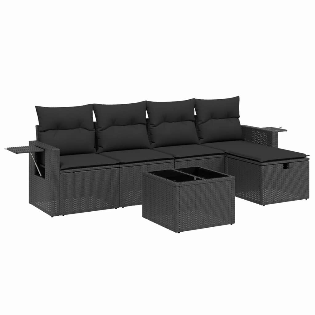 vidaXL 6 pcs conjunto sofás de jardim c/ almofadões vime PE preto