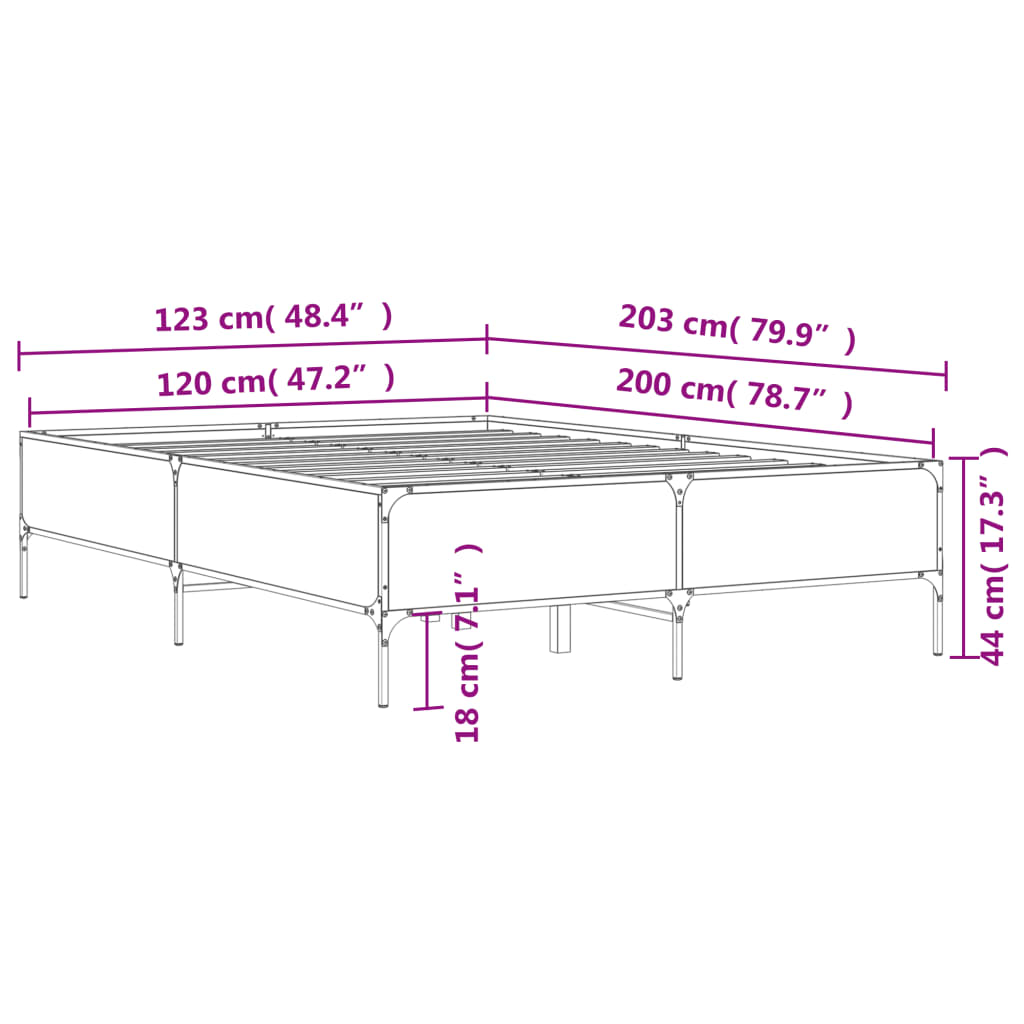 vidaXL Estrutura de cama 120x200 cm derivados madeira/metal