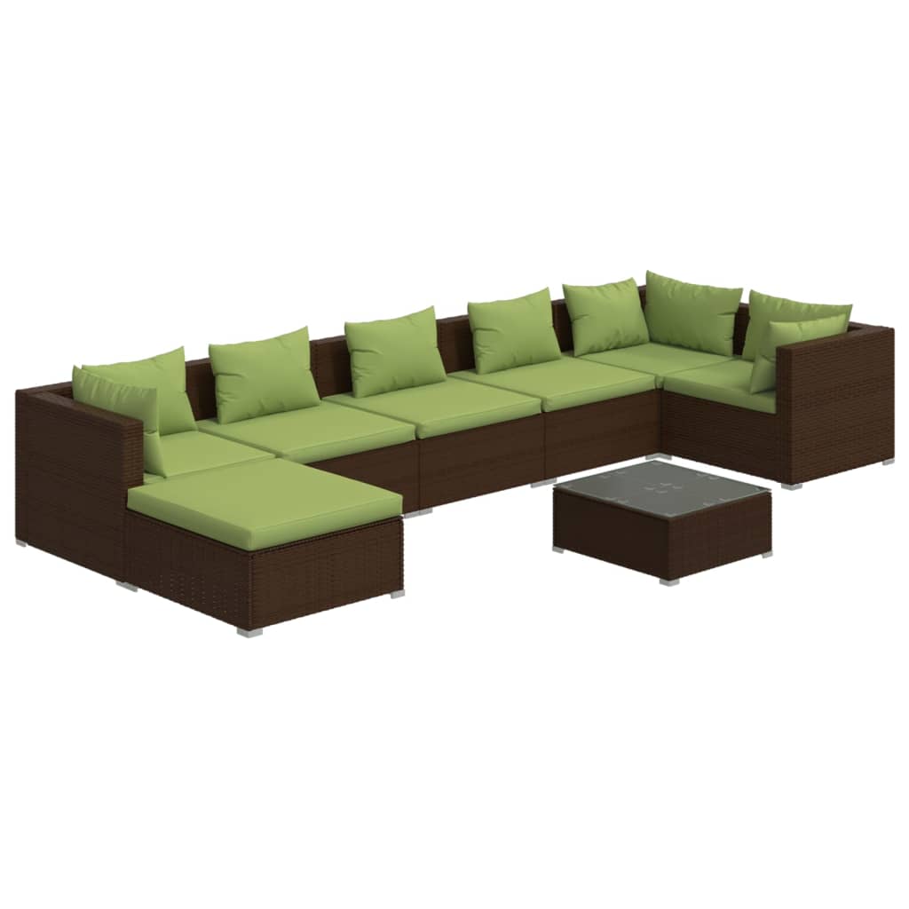 vidaXL 8 pcs conjunto lounge jardim c/ almofadões vime PE castanho