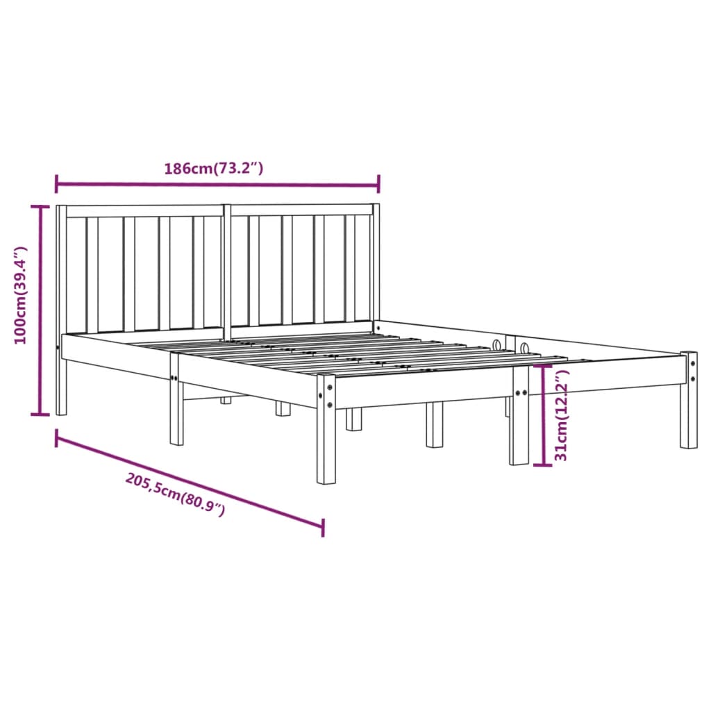 vidaXL Estrutura de cama super king 180x200 cm pinho maciço