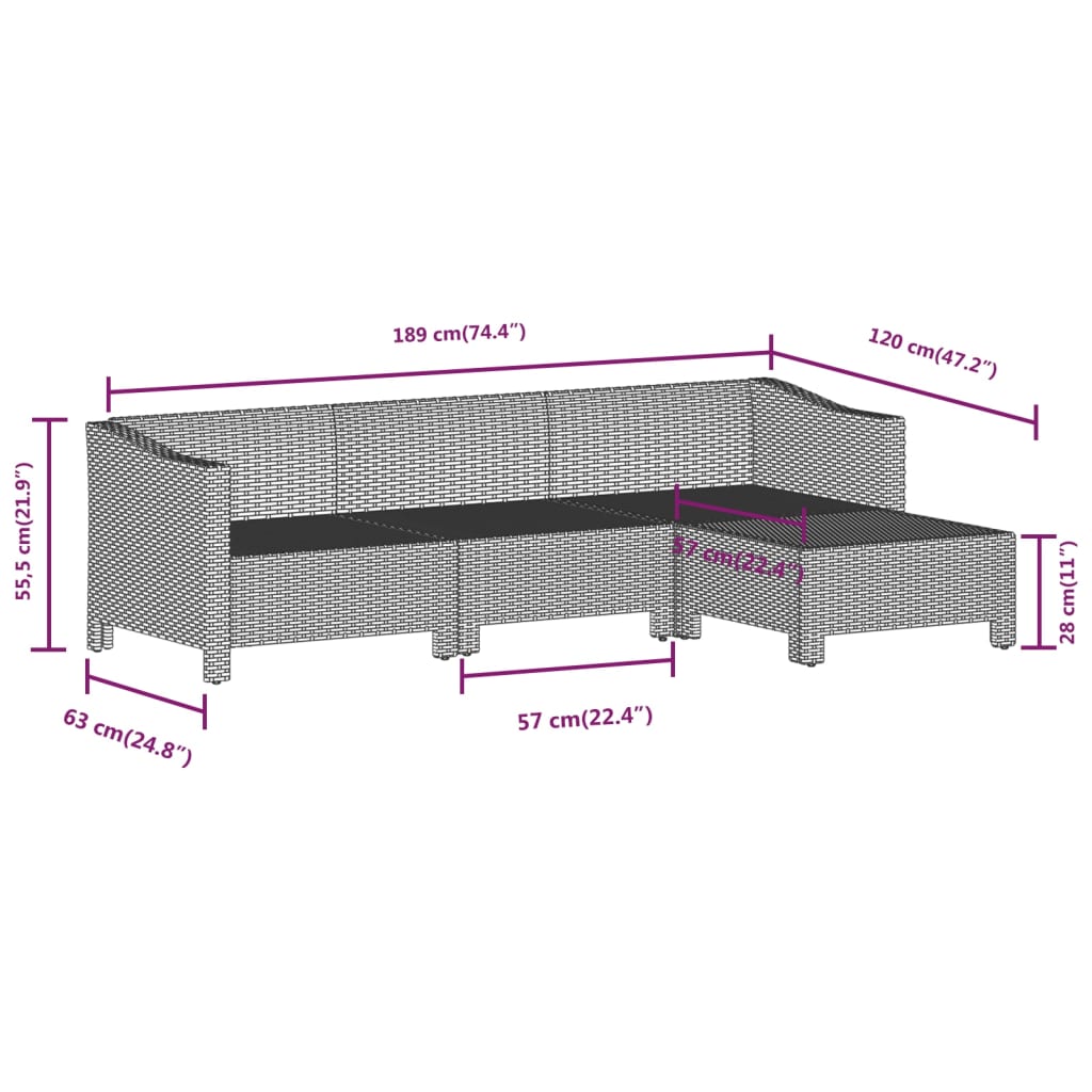 vidaXL 6 pcs conjunto lounge de jardim c/ almofadões vime PE cinzento