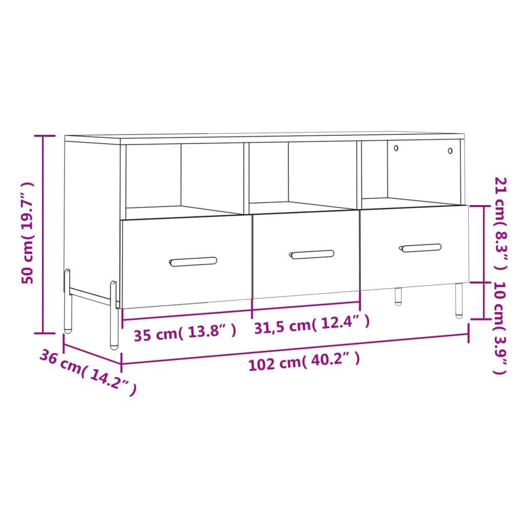 vidaXL Móvel para TV 102x36x50 cm derivados madeira branco brilhante