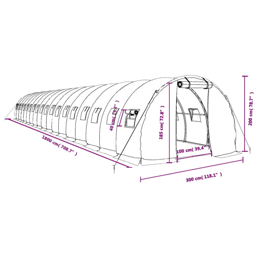 vidaXL Estufa com estrutura de aço 54 m² 18x3x2 m branco