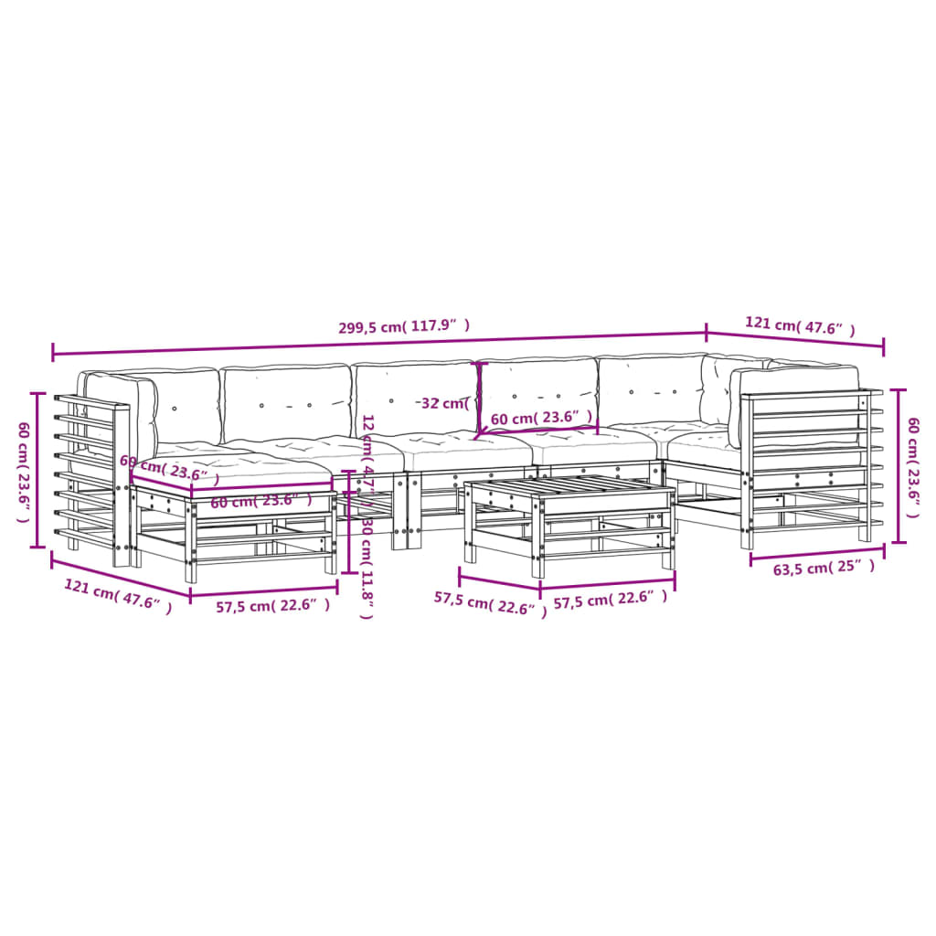 vidaXL 8 pcs conj. lounge jardim c/ almofadões madeira douglas maciça