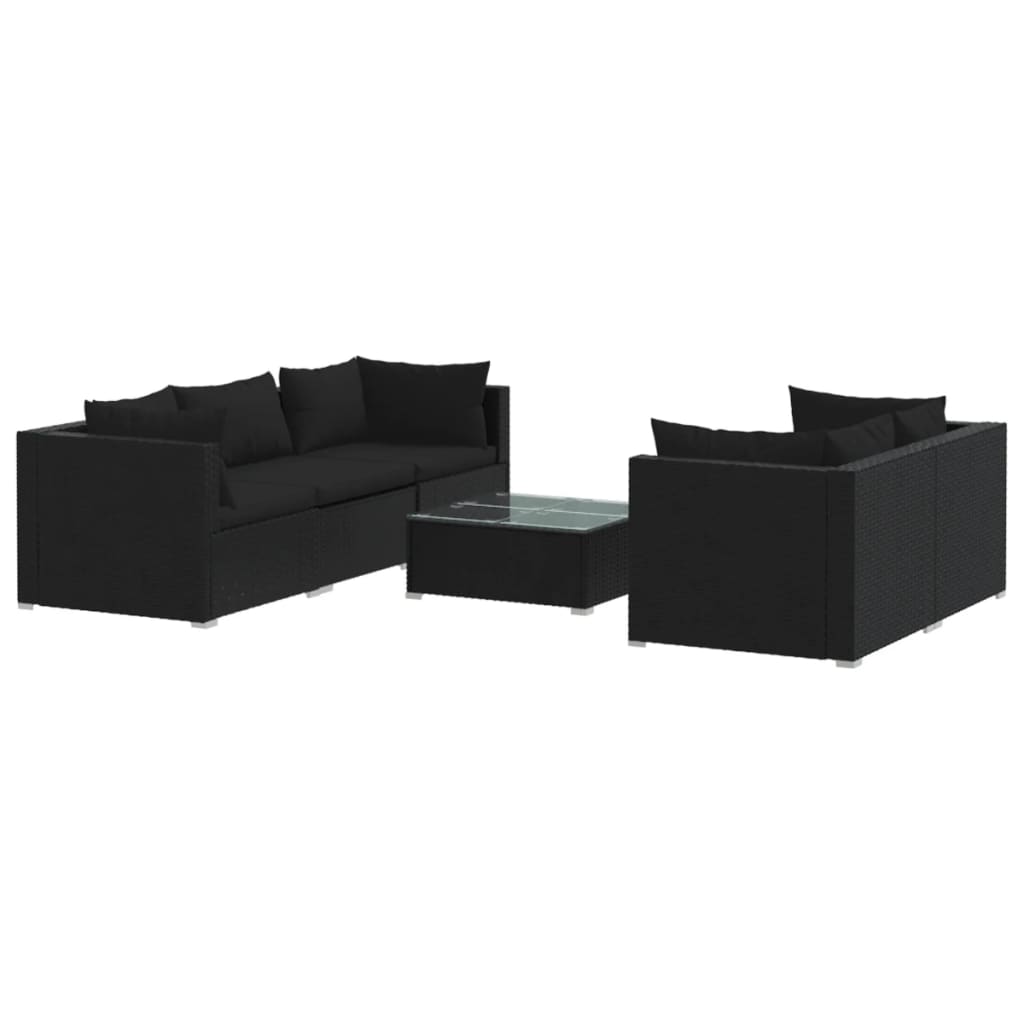 vidaXL 6 pcs conjunto lounge de jardim c/ almofadões vime PE preto