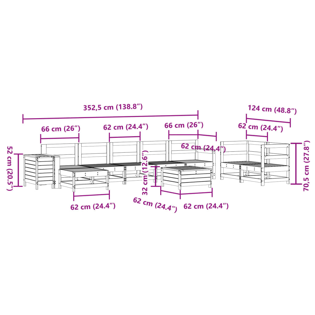 vidaXL 7 pcs conjunto sofás jardim madeira de pinho impregnada