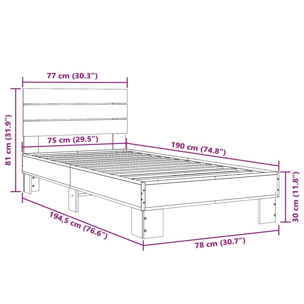 vidaXL Estrutura de cama derivados de madeira/metal carvalho castanho