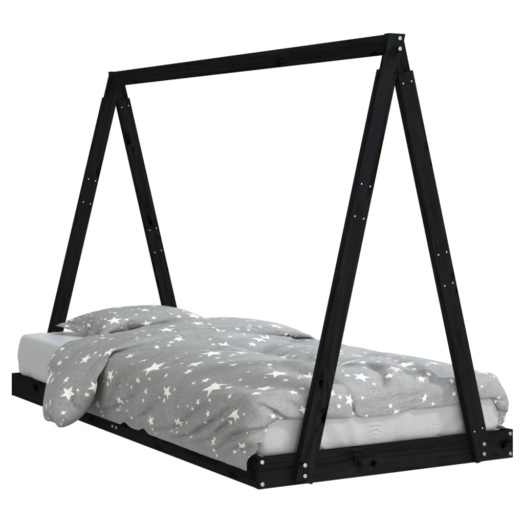 vidaXL Estrutura de cama infantil 90x200 cm pinho maciço preto