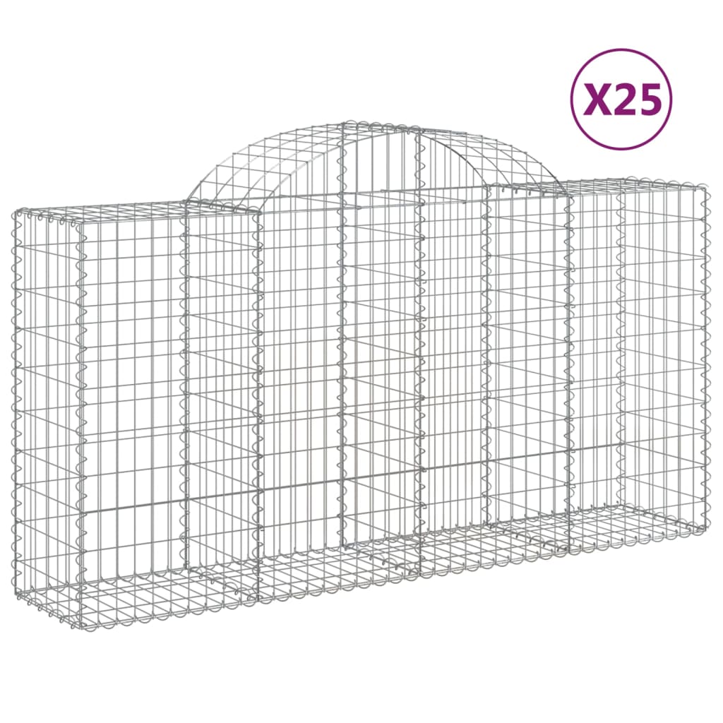 vidaXL Cestos gabião arqueados 25 pcs 200x50x100/120 ferro galvanizado