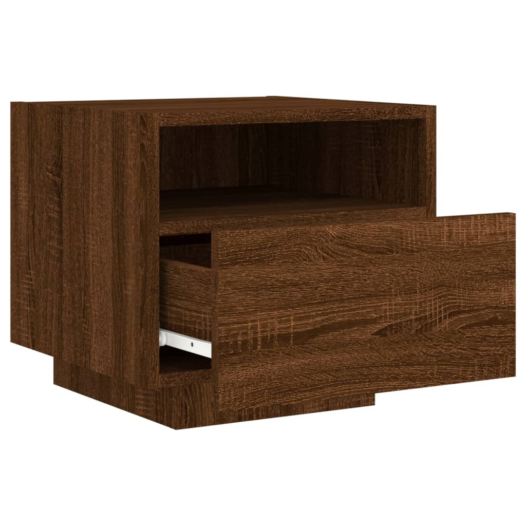 vidaXL Mesa de cabeceira c/ luzes LED 40x39x37 cm carvalho castanho