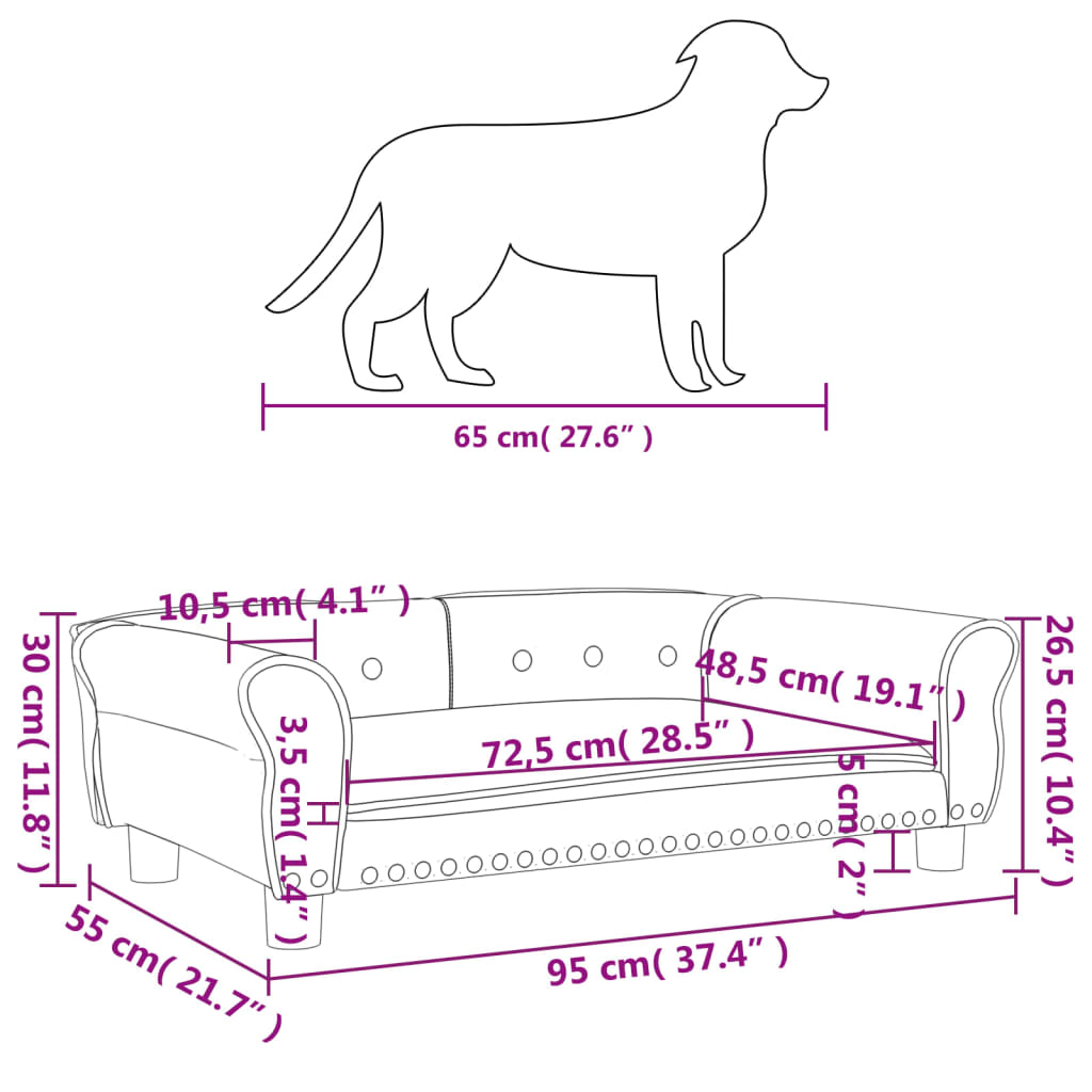 vidaXL Cama para cães 95x55x30 cm couro artificial cor cappuccino