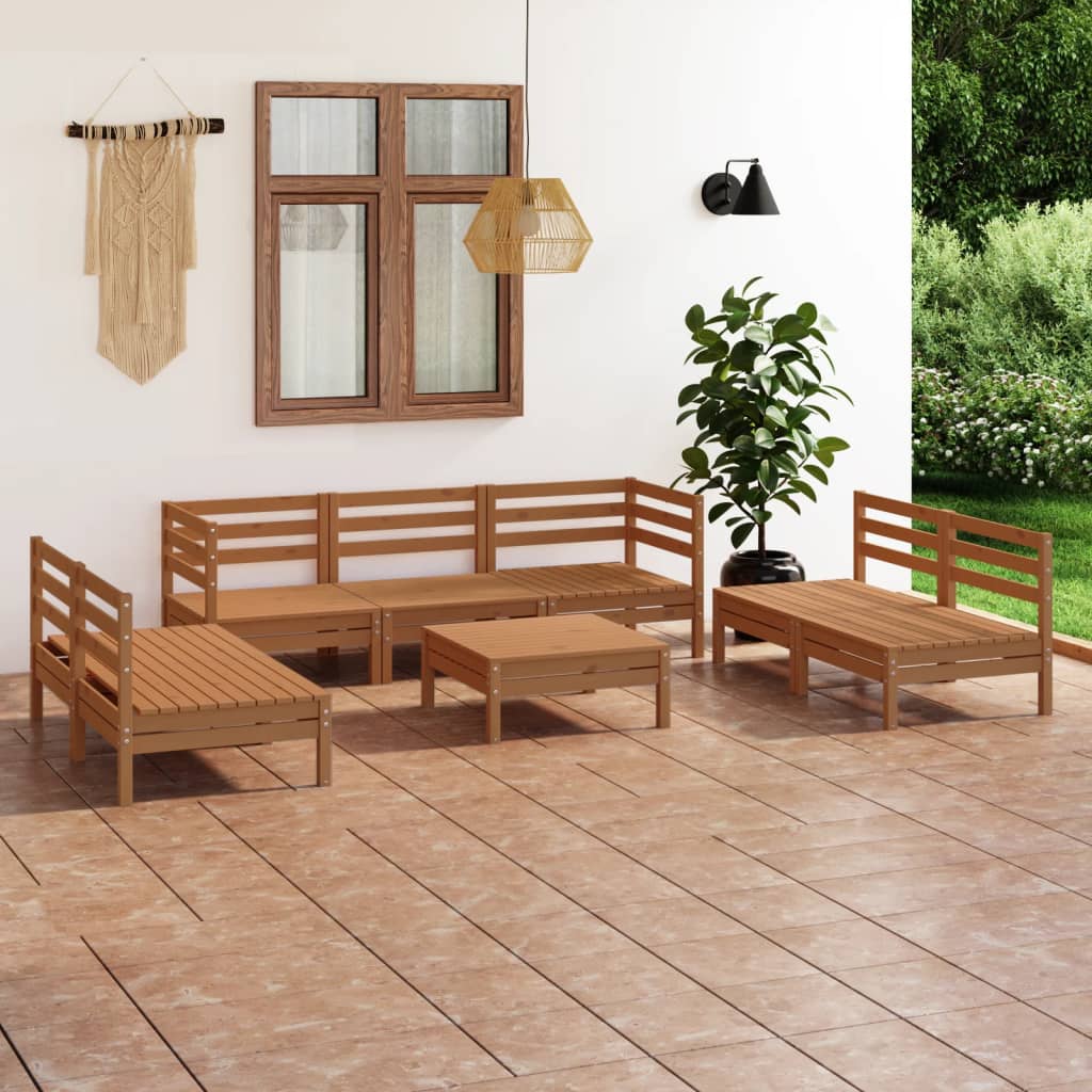 vidaXL 8 pcs conjunto lounge de jardim pinho maciço castanho mel