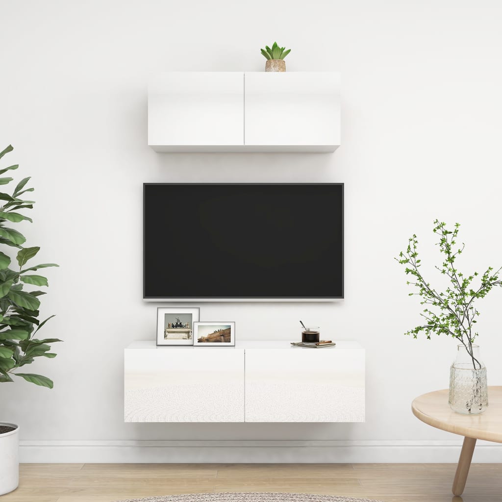 vidaXL 2 pcs conjunto móveis de TV derivados madeira branco brilhante