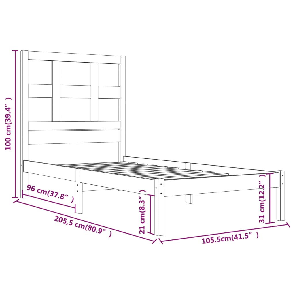 vidaXL Estrutura de cama 100x200 cm pinho maciço castanho mel