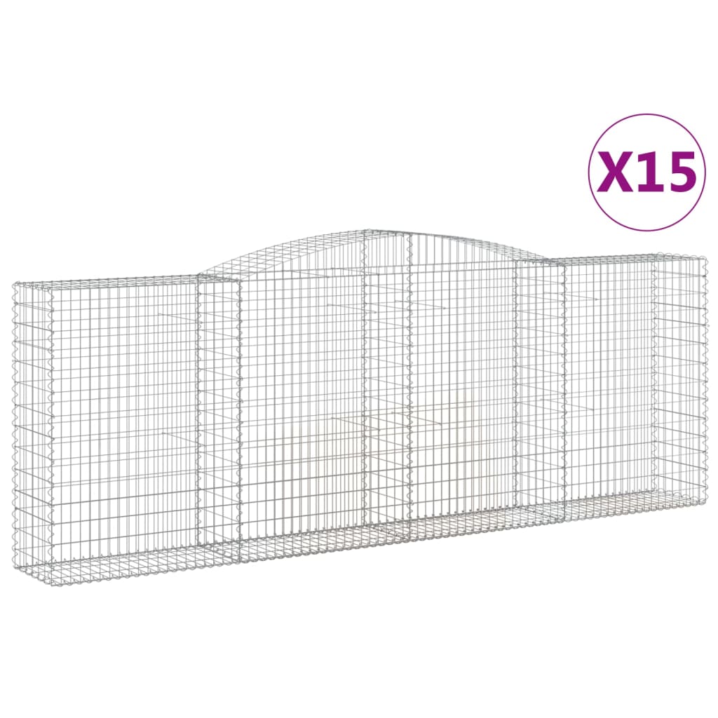 vidaXL Cestos gabião arqueados 15pcs 400x50x140/160 ferro galvanizado