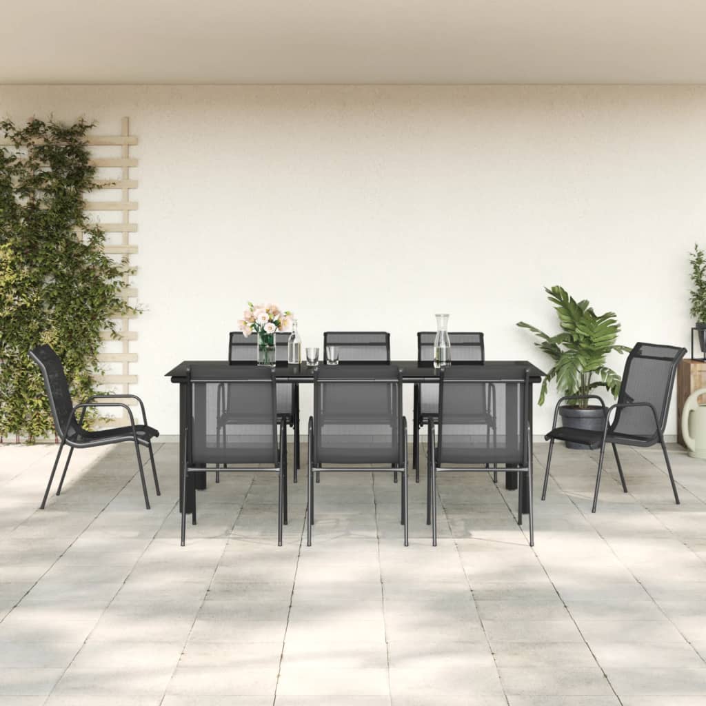 vidaXL 9 pcs conjunto de jantar para jardim aço e textilene preto