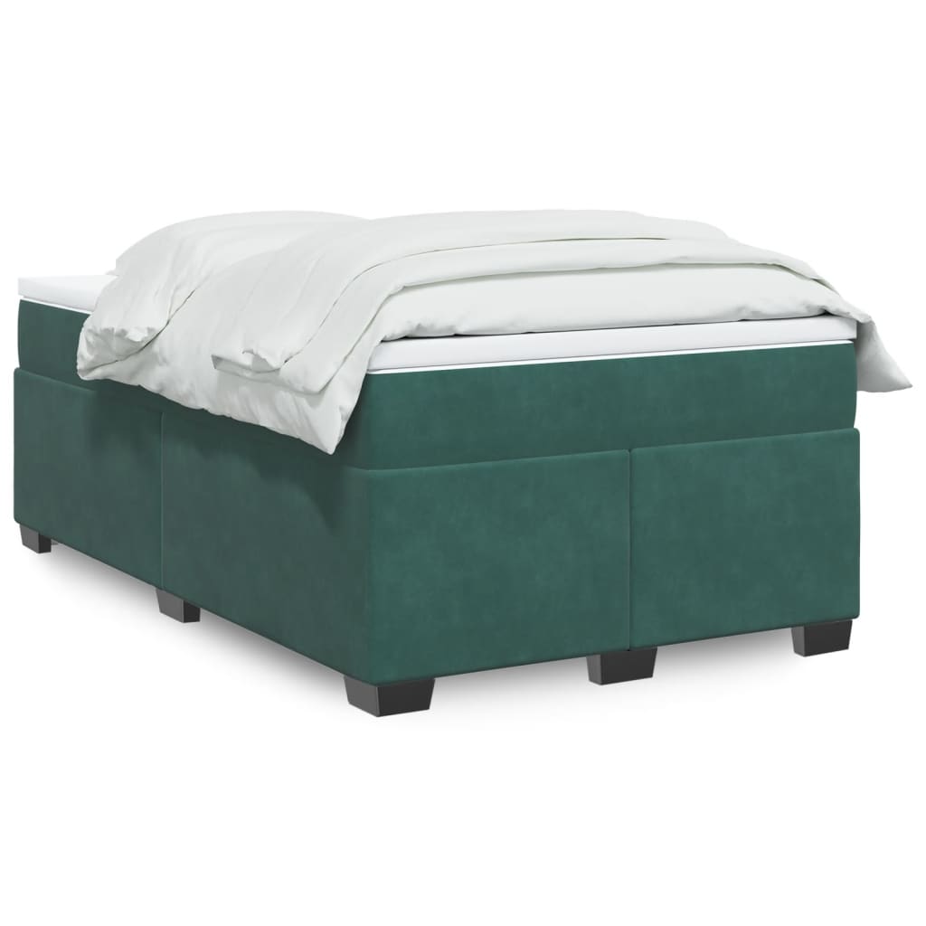 vidaXL Cama boxspring com colchão 120x190 cm veludo verde-escuro