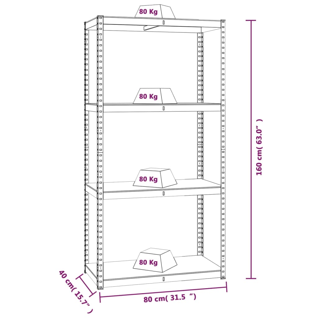 vidaXL Estante 4 prateleiras 5 pcs derivados de madeira/aço prateado