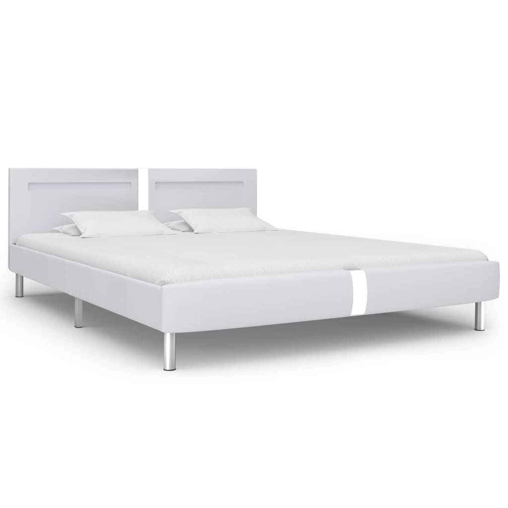 vidaXL Estrutura de cama c/ LEDs 180x200 cm couro artificial branco