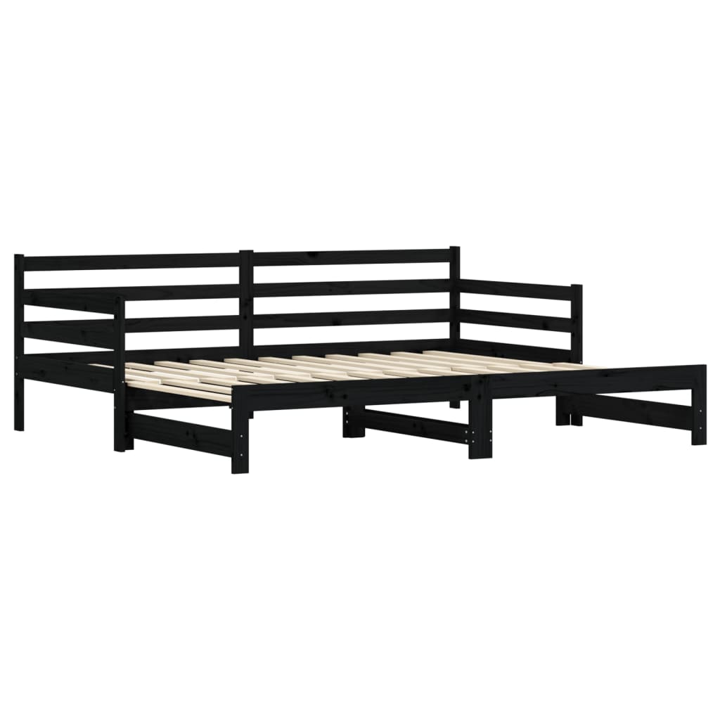 vidaXL Sofá-cama com gavetão 90x190 cm madeira de pinho maciça preto