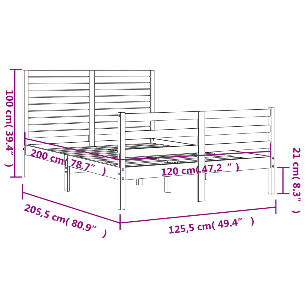 vidaXL Estrutura de cama com cabeceira 120x200cm madeira maciçao preto