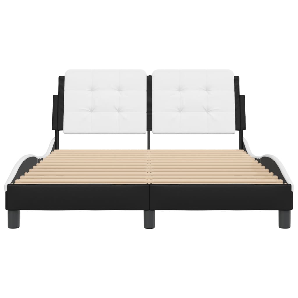 vidaXL Estrutura cama c/ cabeceira couro artif. 140x190cm preto/branco