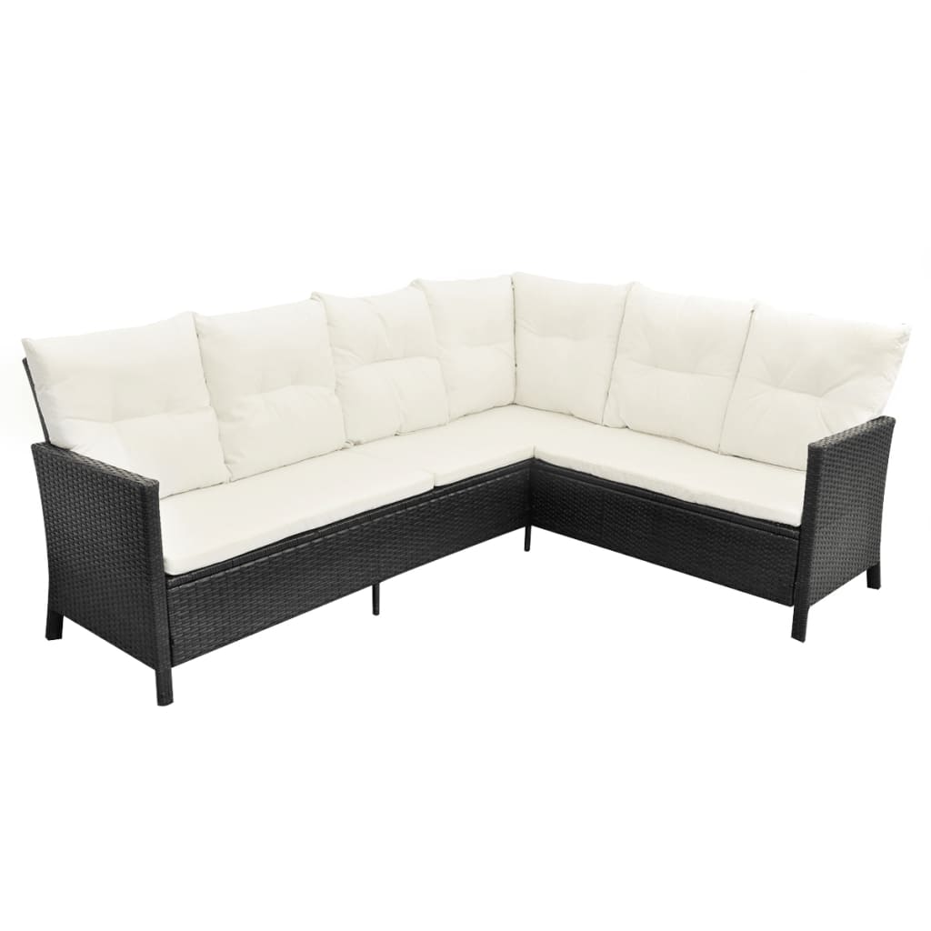 vidaXL 4 pcs conjunto lounge de jardim c/ almofadões vime PE preto