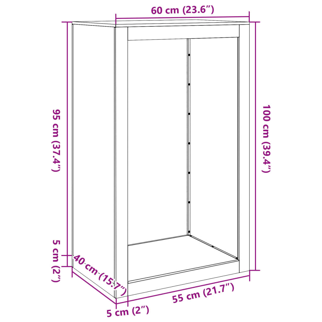 VidaXL Suporte para lenha 60x40x100 cm aço corten