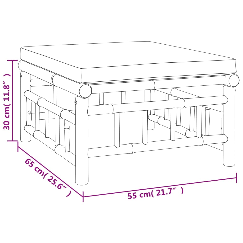 vidaXL 8pcs conj. lounge de jardim bambu c/ almofadões cinzento-escuro