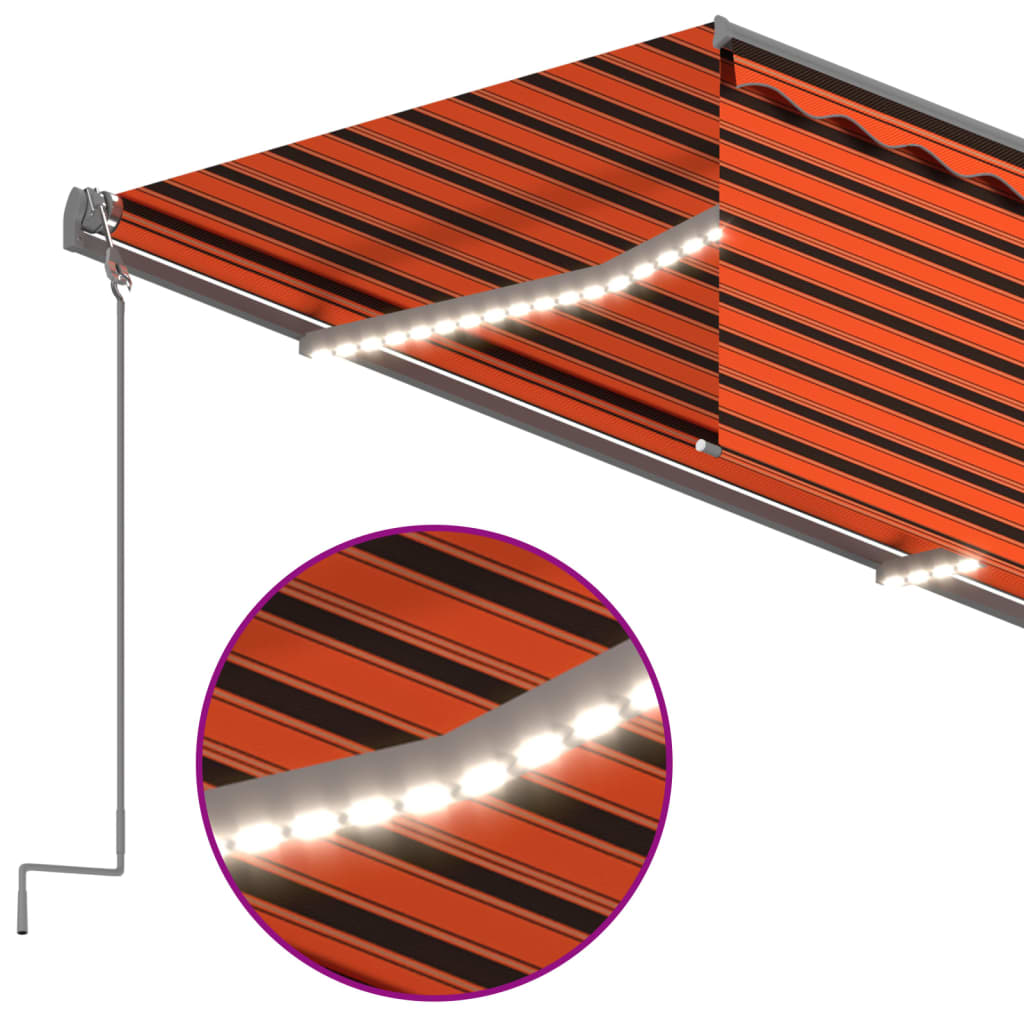 vidaXL Toldo retrátil manual com estore e LED 5x3 m laranja e castanho