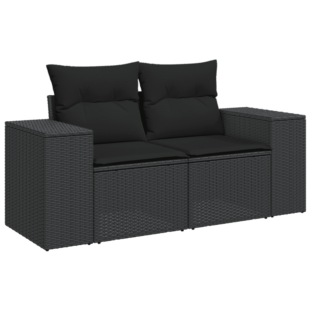 vidaXL 7 pcs conjunto de sofás p/ jardim c/ almofadões vime PE preto